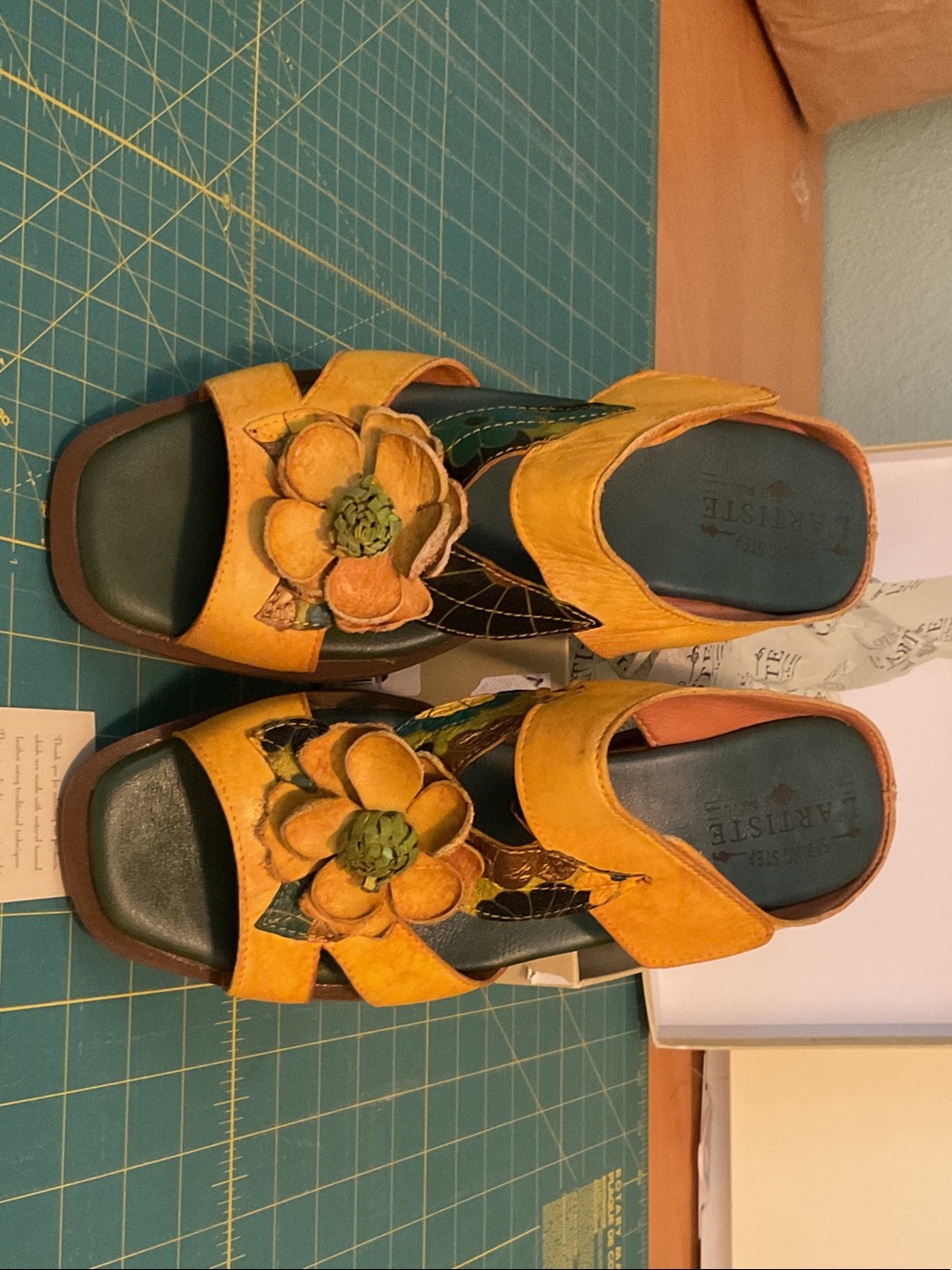 Earthies Yellow Floral Leather Sandals for Women